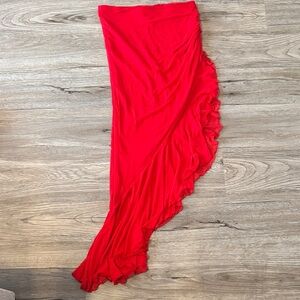 SHEIN Red Asymmetrical Ruffle Maxi Skirt